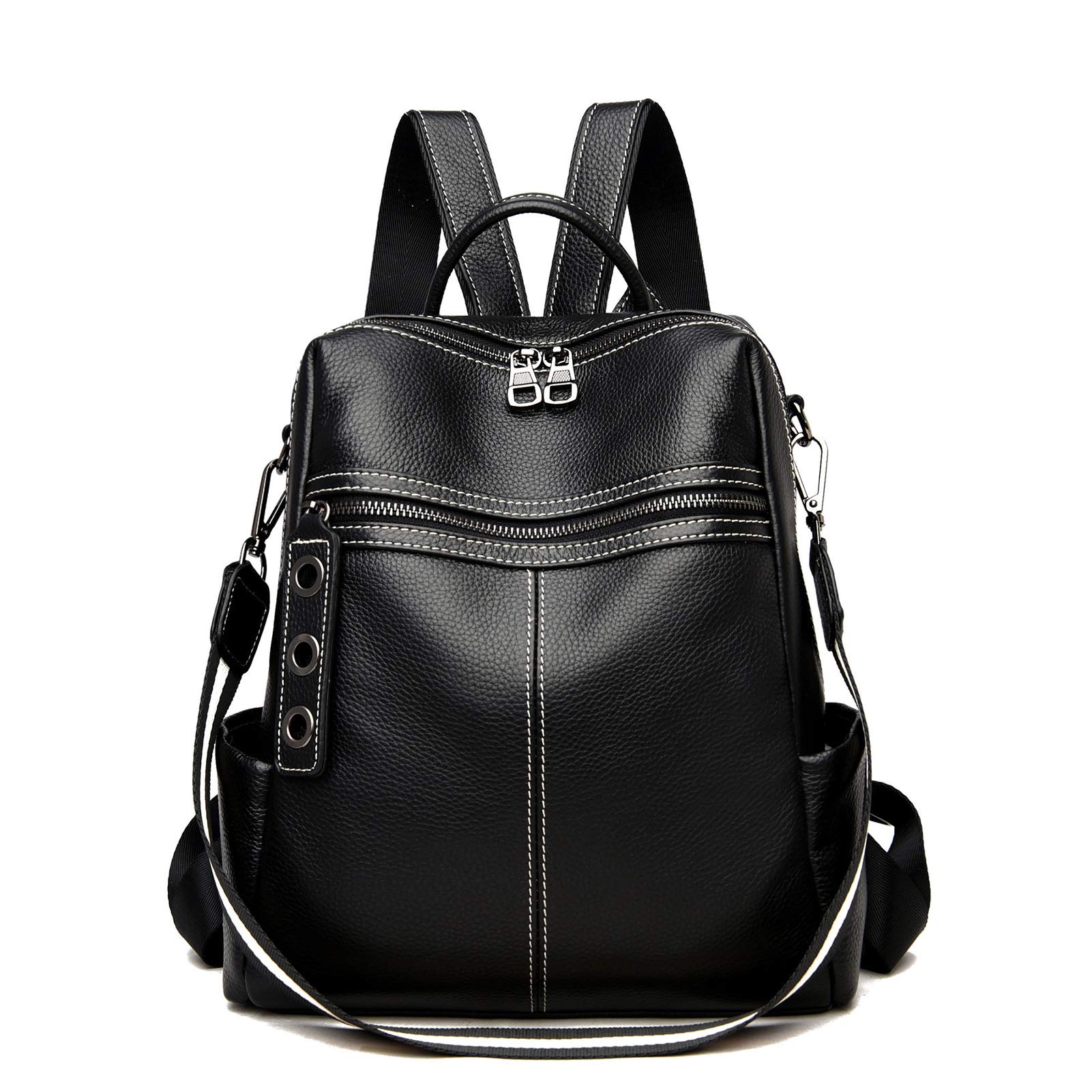 Maxoner Genuine Leather Small Womens Backpack Purse for Women Black Convertible Shoulder Handbag Travel Bag Satchel Rucksack Ladies Sling Bag (A Genuine Leather Black)