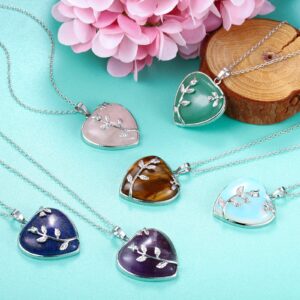 Hicarer 6 Pieces Heart Healing Crystal Necklaces Quartz Silver Rose Wrapped Gemstone Jewelry (Stylish Colors)