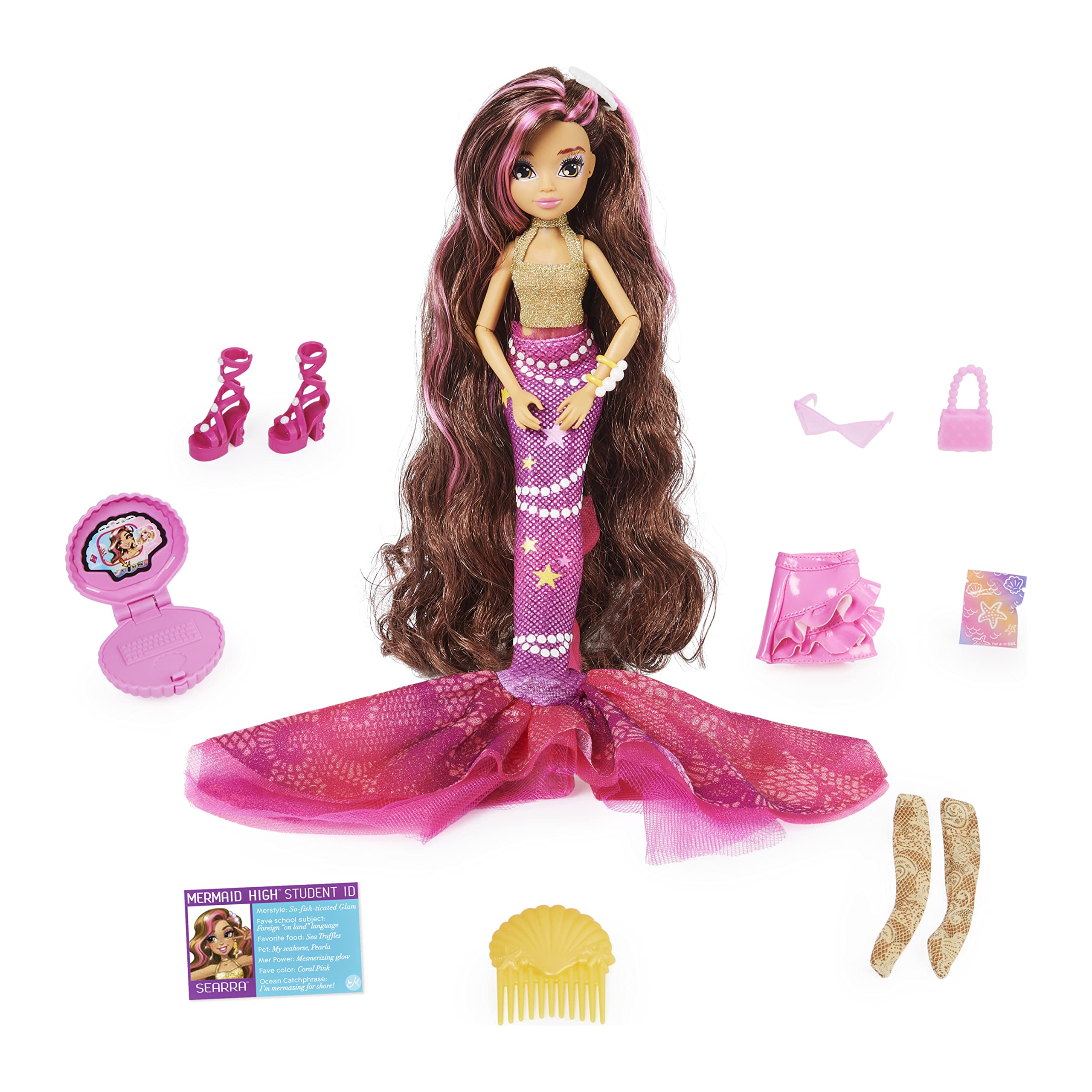 MERMAID HIGH, Searra Deluxe Mermaid Doll & Accessories with Removable Tail, Doll Clothes and Fashion Accessories, Kids Toys for Girls Ages 4 and up