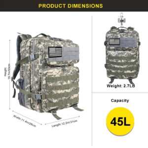 Zavothy Camo Backpack Tactical Military Backpack for Men Women 45L Camping Backpack Army Backpack for Hiking Rucksack With Bottle Holder