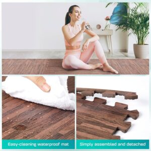 Yes4All 7/16" Thick Eva Wood Grain Floor Mat For Home Gym Equipment, Interlocking Mat Foam Tiles with Border- Grey Oak Wood, 12 tiles 24"x 24"x 7/16" cover 48 Sqft