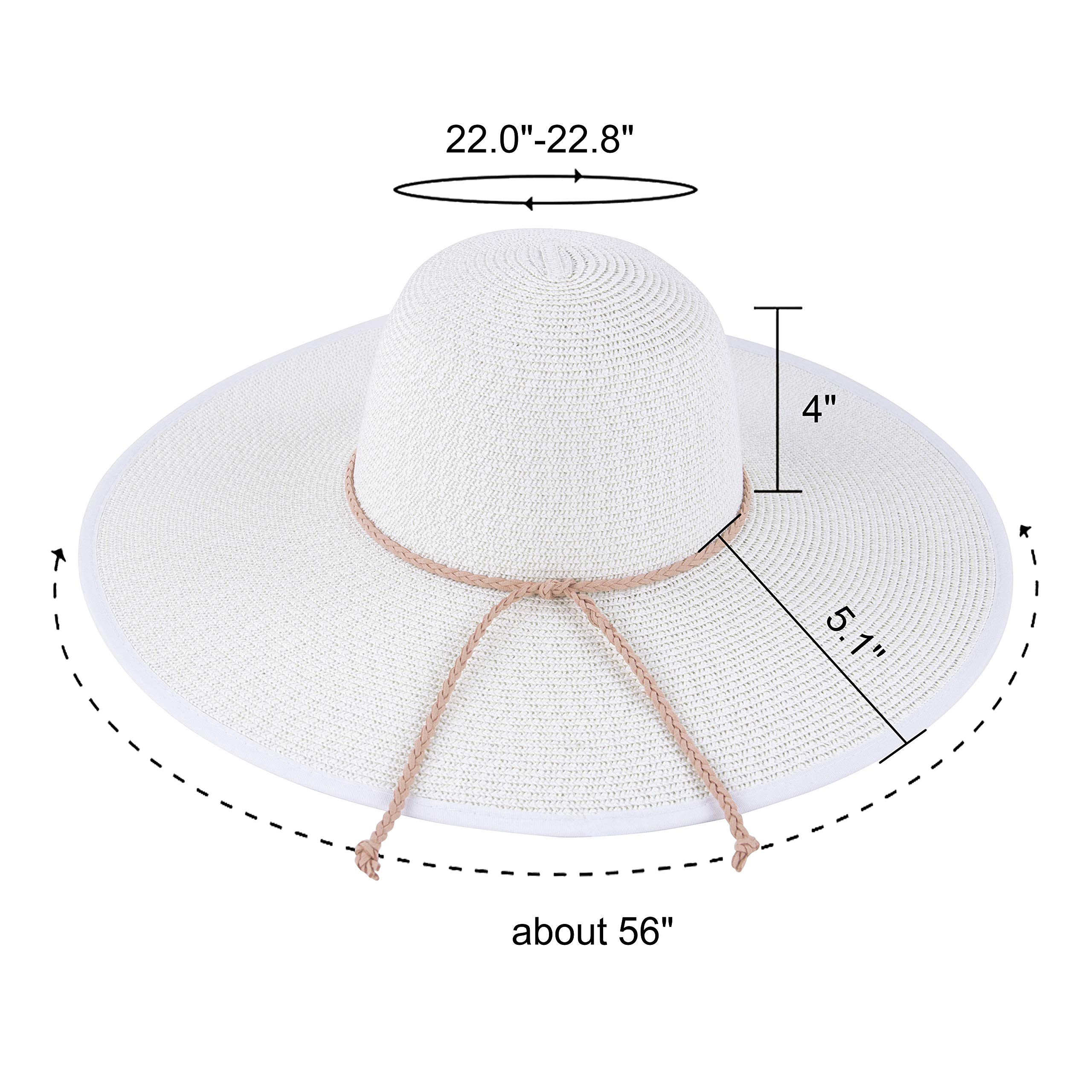 Muryobao Womens Sun Straw Hat Wide Brim UV UPF 50 Summer Hat Foldable Roll up Floppy Beach Cap for Women White