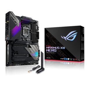 rog maximus xiii hero (wifi 6e) z590 lga 1200(intel®11th/10th gen) atx gaming motherboard (pcie 4.0, 14+2 power stages, ddr4 5333+, dual 2.5gb lan,thunderbolt 4 onboard, 4x m.2/nvme ssd, aura rgb)