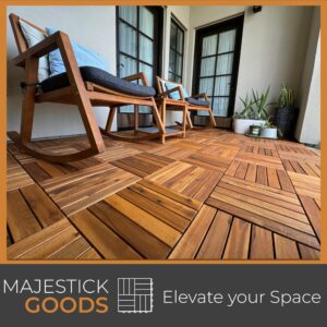 Interlocking Deck Tiles Snap Together Wood Flooring - 12 x 12 Acacia Hardwood Outdoor Flooring for Patio - Click Floor Decking Tile, Water Resistant Balcony Flooring, Wooden Parquet Flooring 8 Sq Ft