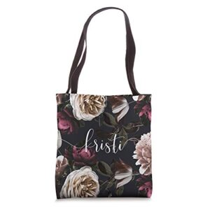 Kristi - Elegant Floral Rose & Peony Personalized Name Tote Bag