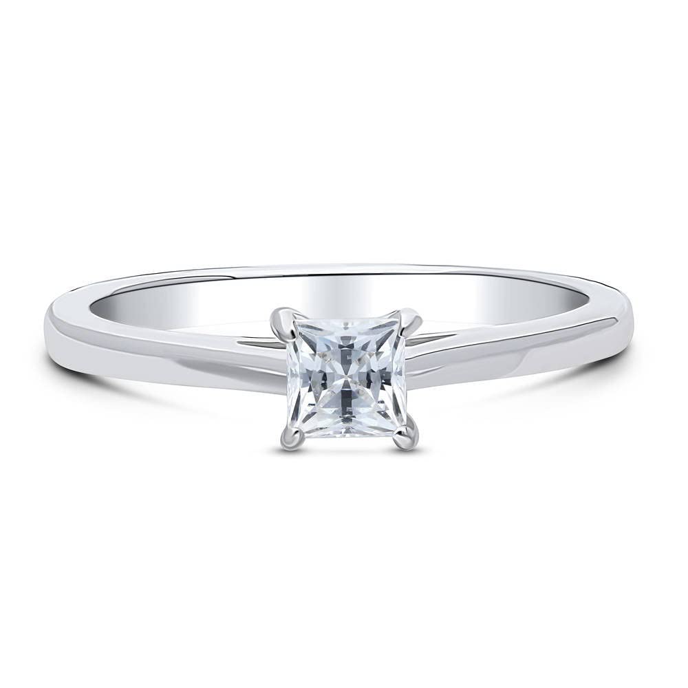 BERRICLE Sterling Silver Solitaire Wedding Engagement Rings 0.4 Carat Princess Cut Cubic Zirconia CZ Promise Ring for Women, Rhodium Plated Size 5