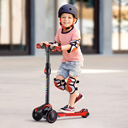 TONBUX Kids Scooter for Age 3-12, Toddler Scooter with 4 Adjustable Heights, Light Up 3-Wheels Scooter, Shock Absorption Design, Lean to Steer, Balance Training Scooter for Kids - Red