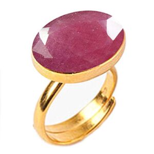 GemsOnClick Natural Ruby Flat Adjustable Ring 14k Gold Plated Certified Gemstone Chakra Healing Adjustable Ring Size 8 to 13