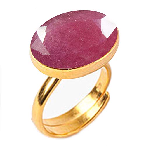 GemsOnClick Natural Ruby Flat Adjustable Ring 14k Gold Plated Certified Gemstone Chakra Healing Adjustable Ring Size 8 to 13