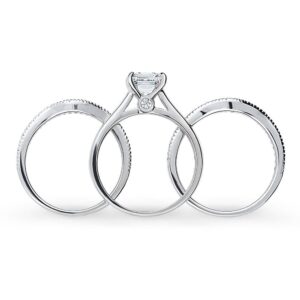 BERRICLE Sterling Silver Solitaire Wedding Engagement Rings 1.2 Carat Princess Cut Cubic Zirconia CZ Ring Set for Women, Rhodium Plated Size 6