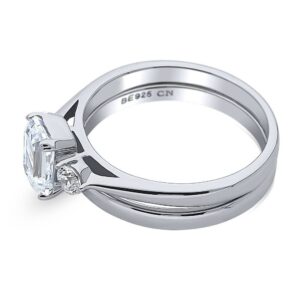 BERRICLE Sterling Silver 3-Stone Wedding Engagement Rings Emerald Cut Cubic Zirconia CZ Ring Set for Women, Rhodium Plated Size 9.5