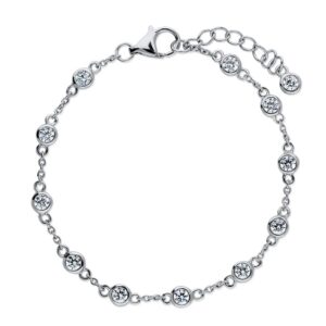 berricle sterling silver cubic zirconia cz by the yard station bracelet for women, rhodium plated