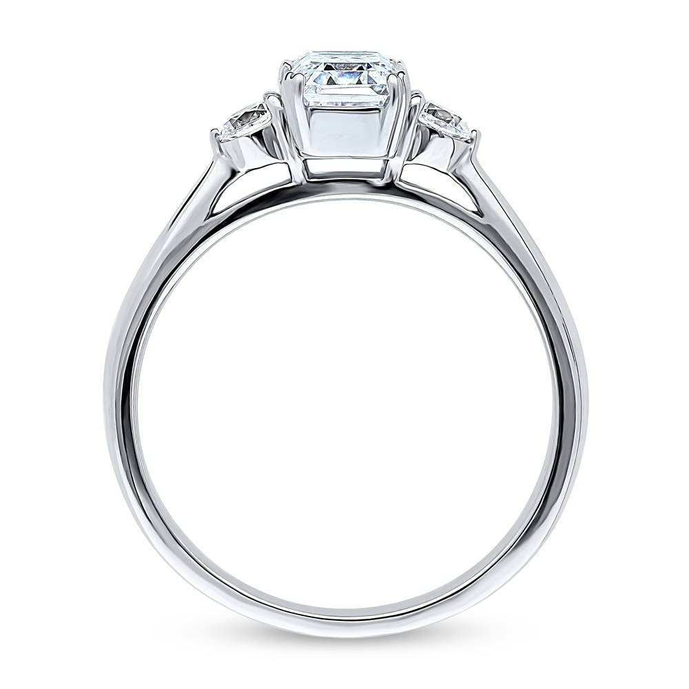 BERRICLE Sterling Silver 3-Stone Wedding Engagement Rings Emerald Cut Cubic Zirconia CZ Anniversary Promise Ring for Women, Rhodium Plated Size 5