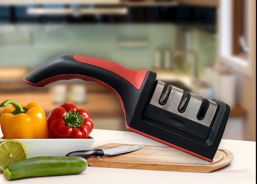 Original Premium Knife Sharpener, Professional Kitchen Chef 3 Slot Design, Easy Sharpening, Slip Resistant Grip, Safely Sharpen Knives, Restore Dull Knife for A Sharp Edge