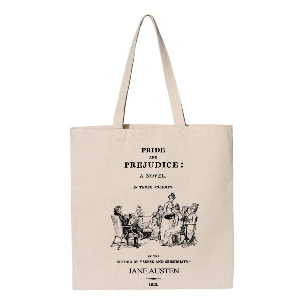 Universal Zone Pride and Prejudice by Jane Austen tote bag. Handbag with Pride and Prejudice book design. Book Bag. Library bag. Jane Austen Gift