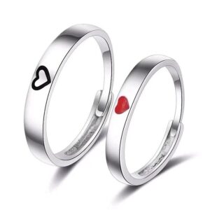 2 pcs heart matching rings set couple friendship lover open adjustable rings minimalist heart engagement wedding bands simple multi-style jewelry for him her lover couples - heart