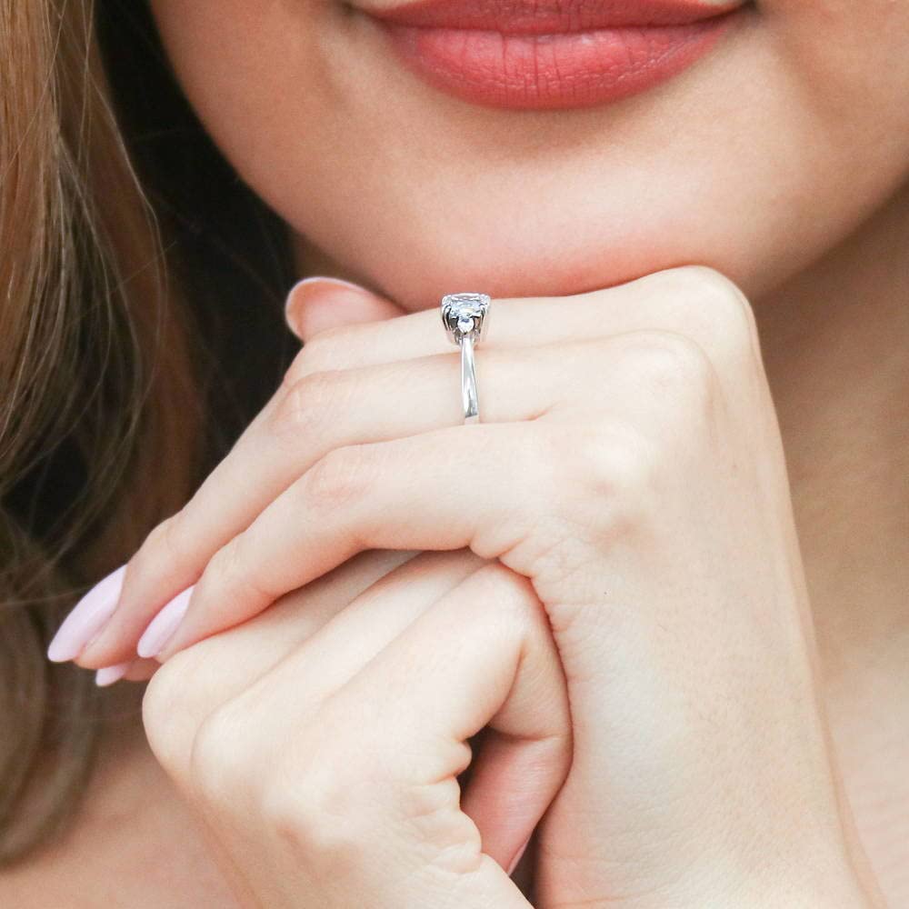 BERRICLE Sterling Silver 3-Stone Wedding Engagement Rings Cushion Cut Cubic Zirconia CZ Promise Ring for Women, Rhodium Plated Size 8