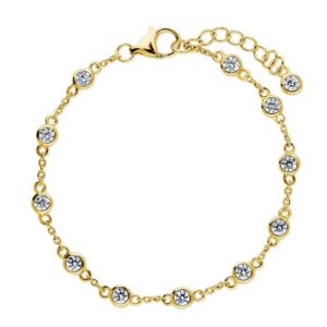 BERRICLE Sterling Silver Cubic Zirconia CZ by the Yard Station Bracelet for Women, Yellow Gold Flashed