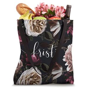 Kristi - Elegant Floral Rose & Peony Personalized Name Tote Bag