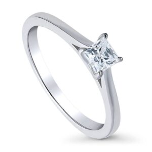 BERRICLE Sterling Silver Solitaire Wedding Engagement Rings 0.4 Carat Princess Cut Cubic Zirconia CZ Promise Ring for Women, Rhodium Plated Size 5