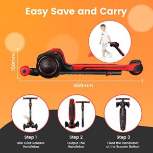 TONBUX Kids Scooter for Age 3-12, Toddler Scooter with 4 Adjustable Heights, Light Up 3-Wheels Scooter, Shock Absorption Design, Lean to Steer, Balance Training Scooter for Kids - Red