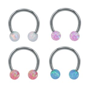 Piercingpops 4PCS 16G Surgical Steel Opal Horseshoe & Captive Bead Nose Hoop Septum Earring Eyebrow Tongue Lip Nipple Helix Tragus Piercing Rings Set (4PCS -10MM (Mix Color Horseshoe))