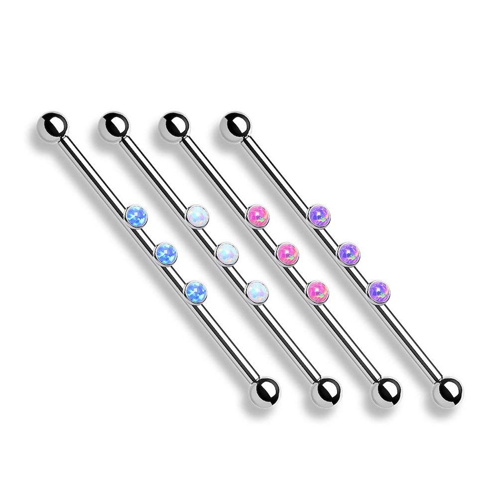 Covet Jewelry 3-Internal Thread Round Opal Center 316L Surgical Steel Internal Thread Industrial Barbell (Opal Purple)