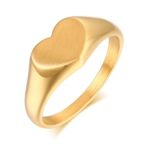 MEALGUET 18K Gold Filled Stainless Steel Delicate Oval/Heart Signet Ring for WomenStackable Chunky Layering Ring Band Pinky Ring Stylish Ring for Women, Customized,Size 6