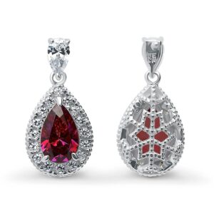 BERRICLE Sterling Silver Red Cubic Zirconia CZ Fashion Dangle Drop Earrings for Women, Rhodium Plated