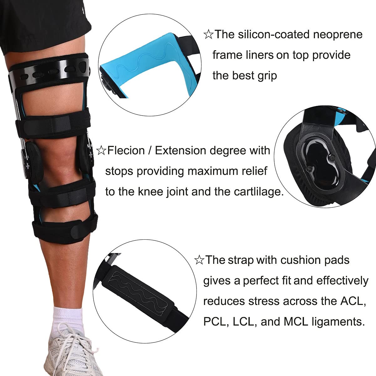 Orthomen Functional Knee Brace - for ACL/MCL/PCL/Meniscus/Ligament/Sports Injuries, Adjustable Hinged ROM Orthopedic Knee Orthosis for Men & Women (XL/Right)