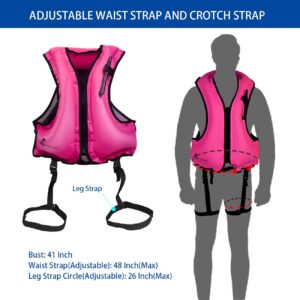 OMOUBOI Inflatable Snorkel Vest for Women Adult Swimming Jacket for Diving Surfing Swimming Outdoor Water Sports Suitable for 90-220lbs (Pink)