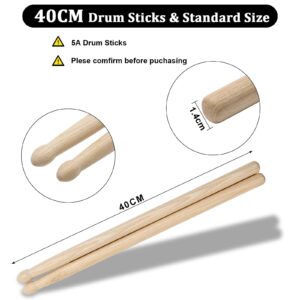 3 Pairs Drum Sticks, Winspeed 5A Classic Maple Wood Tip Drumsticks for Students and Beginners Musical Musical Instrument Percussion Accessories (40CM)