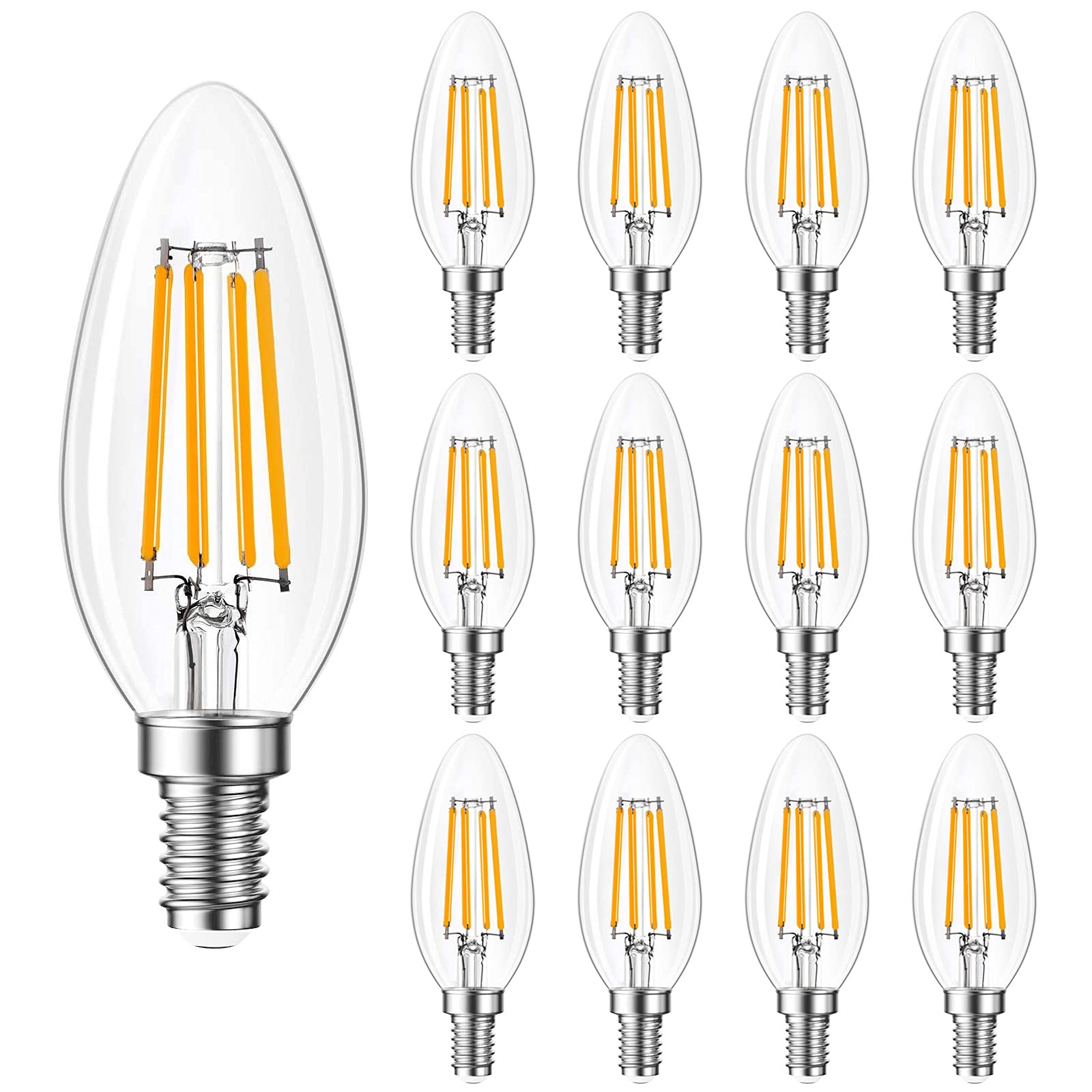 Qingmiao B11 E12 LED Candelabra Bulbs Dimmable 4W(40 Watt Equivalent), Chandelier Light Bulbs 400lm, 3000K Soft White, Ceiling Fan Bulbs for Candle Light, Home Decor, Wall Lamps, Table Lamps, 12 Pack