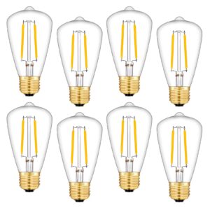 AOMRYOM 2W LED Edison Bulb 30W Equivalent 250LM, 3000K Warm White E26 Medium Base, Vintage Edison Style Tiny ST48 / ST14 Clear Glass Dimmable LED Filament Light Bulbs, Pack of 8