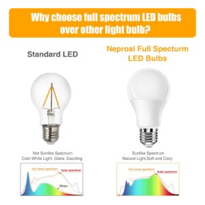 Neporal Full Spectrum Light Bulb, 6000K Natural Sunlight Bulbs, Cool White, 9W 60W Equivalent A19, E26/E27 LED Light Bulbs for Study Office Bedroom Living Room, Pack of 3