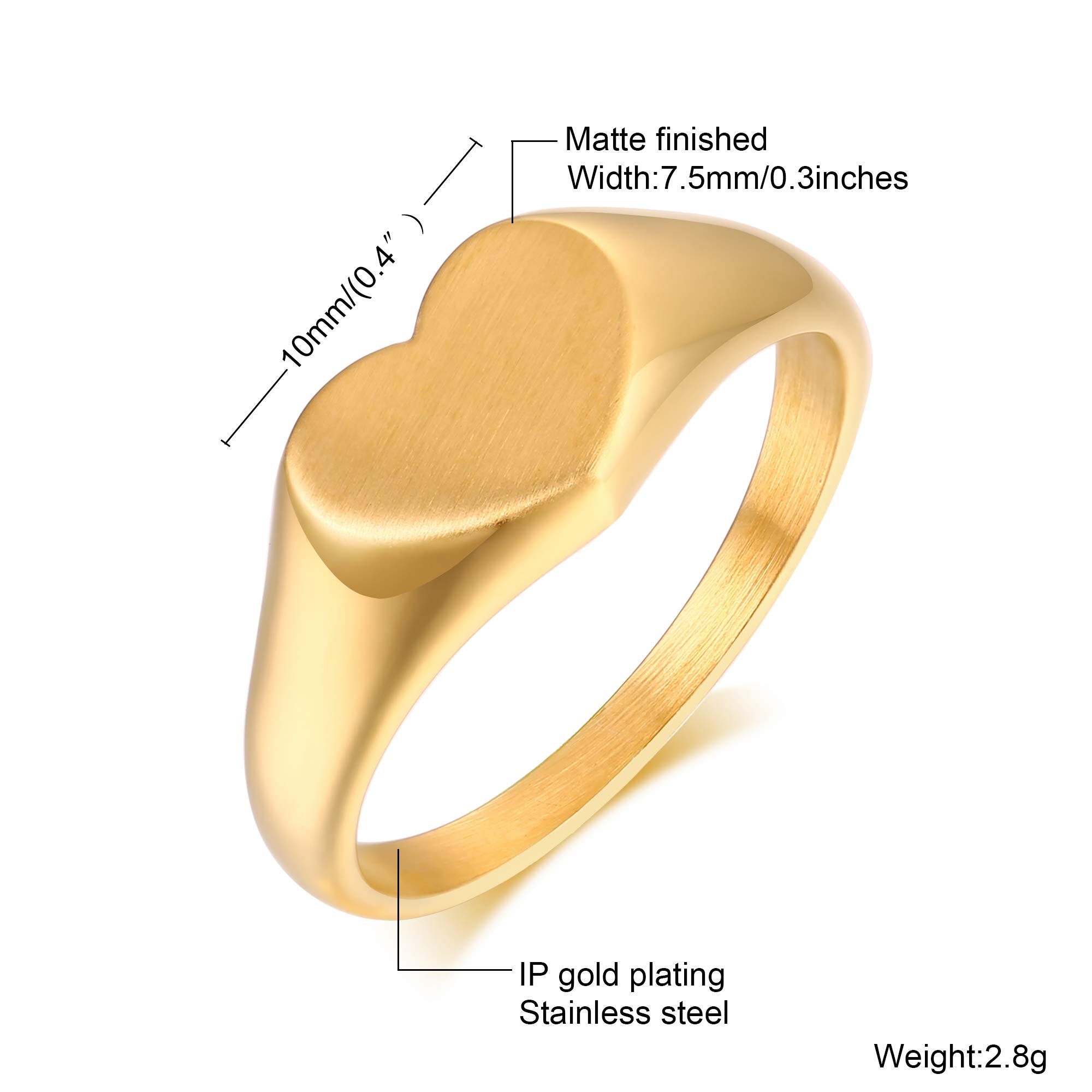 MEALGUET 18K Gold Filled Stainless Steel Delicate Oval/Heart Signet Ring for WomenStackable Chunky Layering Ring Band Pinky Ring Stylish Ring for Women, Customized,Size 6