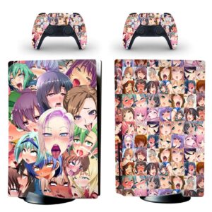 Decal Moments PS5 Standard Disc Console Controllers Full Body Vinyl Skin Sticker Decals for Playstation 5 Console and Controllers Colorful Ahegao Face