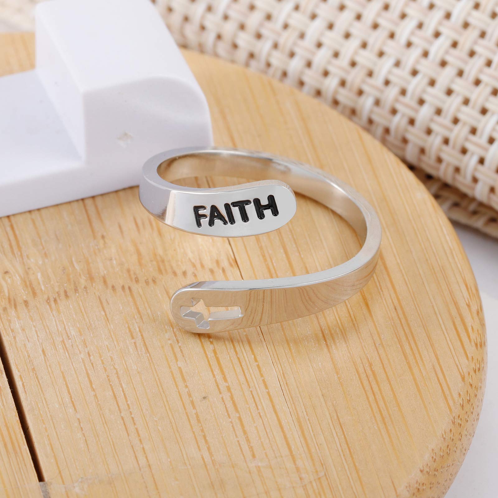 liforlove Stainless Steel Cross Faith Ring Adjustable Wrap Christian Faith Hope Blessed Religious Ring (Faith Ring)