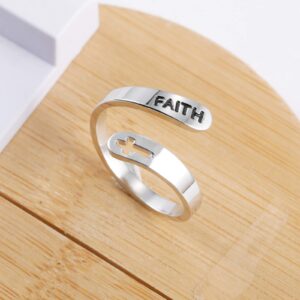 liforlove Stainless Steel Cross Faith Ring Adjustable Wrap Christian Faith Hope Blessed Religious Ring (Faith Ring)