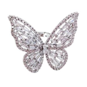 leprato sparkling butterfly ring cubic zirconia bow-knot knuckle ring adjustable open statement butterfly ring wedding jewelry for women