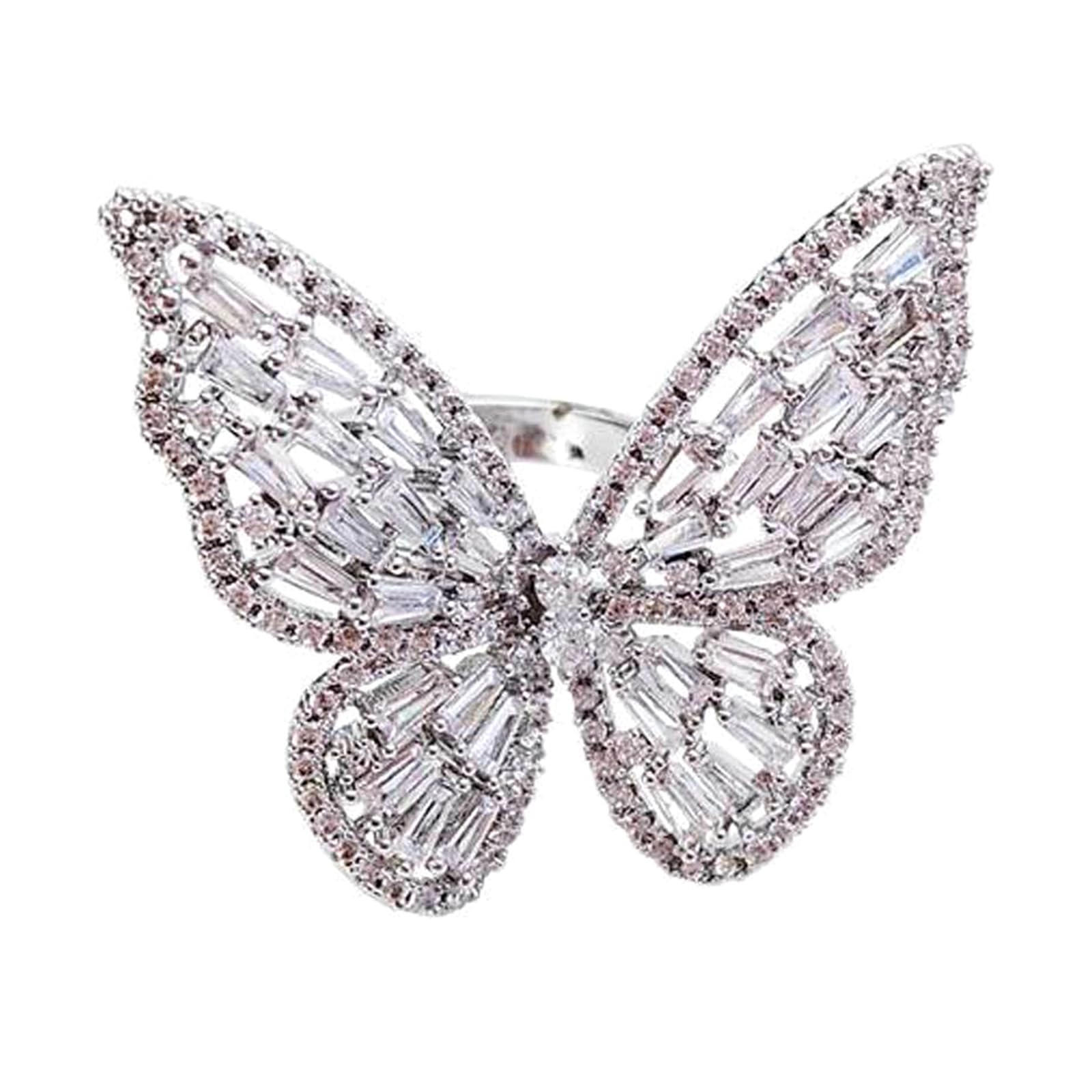 Leprato Sparkling Butterfly Ring Cubic Zirconia Bow-Knot Knuckle Ring Adjustable Open Statement Butterfly Ring Wedding Jewelry for Women