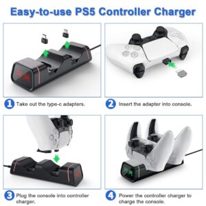 PS5 Charging Station, Apoex PS5 Controller Charger with LED Indicator and Dualsense Type C Ports, Charging Dock Station for Playstation 5 / PS5/ Controller