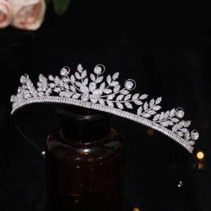 Aoligrace 5A Cubic Zirconia Wedding Tiaras and Crown for Women Small Bride Floral Headpiece Sweet 16 Quinceanera Hair Jewelry