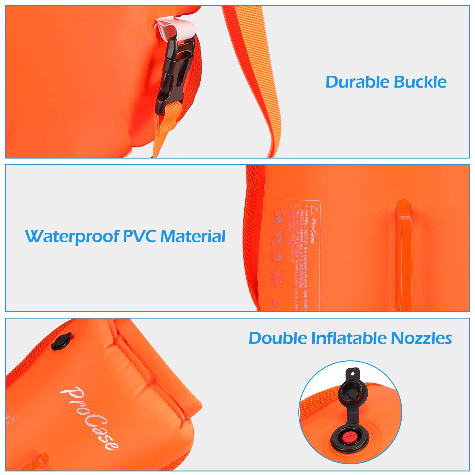 ProCase 35L Swim Buoy Dry Bag, Floating Waterproof Backpack with Shoulder Waist Strap for Open Water Swimming Paddling Boating Kayaking Rafting Hiking Camping Fishing Beach -Orange