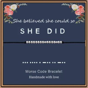 morniface morse code bracelets for women, funny inspirational gifts jewelry birthday graduation gifts for her best friends (she believed she could so she did)