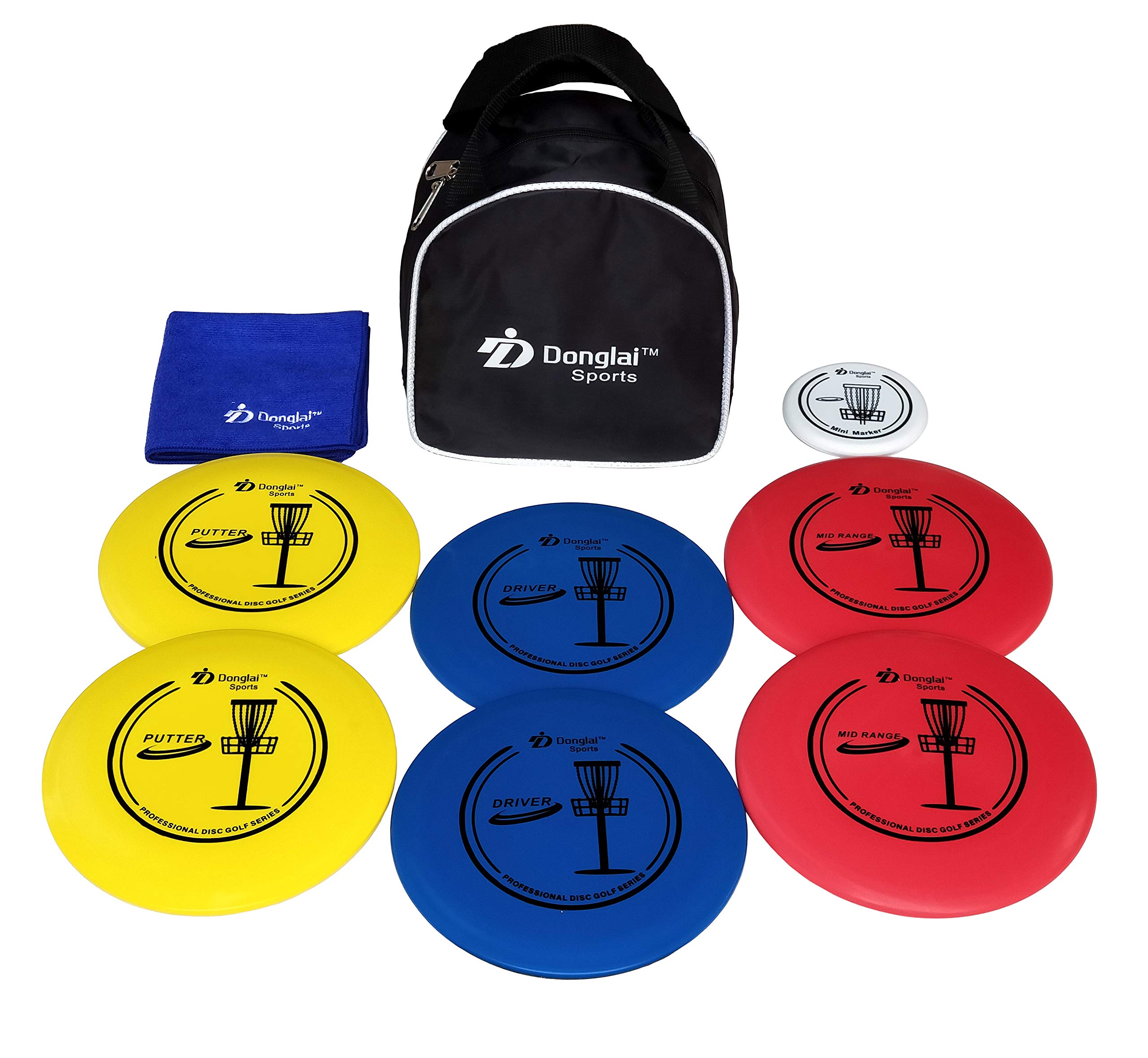 DDonglai Disc Golf Starter Set/Disc Golf Beginner Set, Included 2X Driver, 2xMid-Range, 2xPutter, Carry Bag, Towel and Mini Marker,Disc Golf Beginner Set