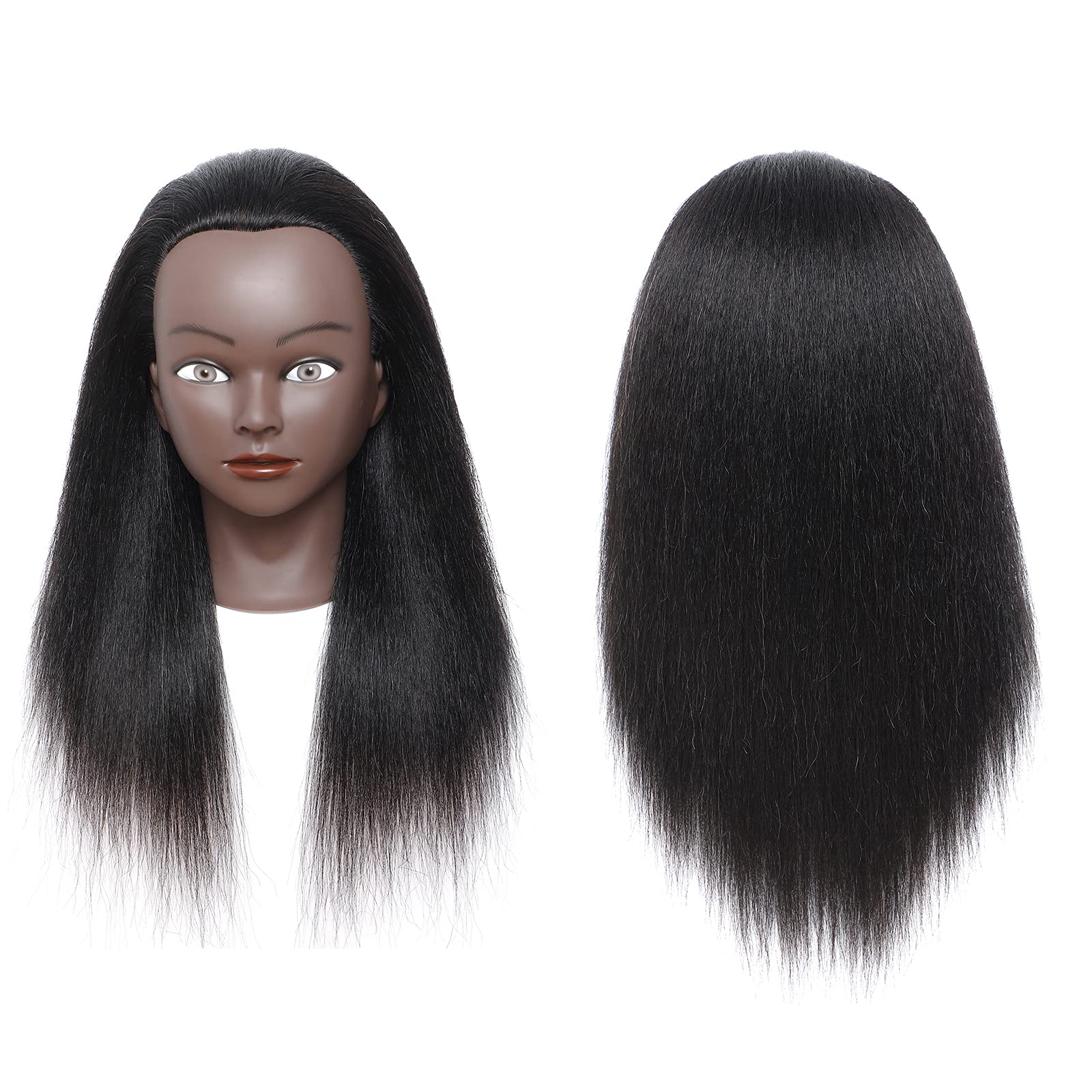 Mannequin Head with Human Hair for Braiding 100% Real Hair Mannequin Head Cosmetology with Hair Doll head for Hair Styling Free Table Mannequin Stand(14")