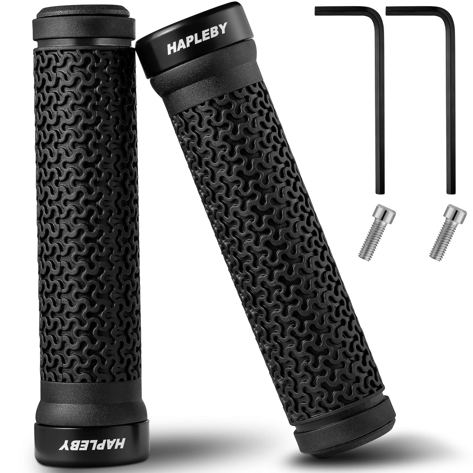 Hapleby Premium Bike Handlebar Grips, Single Lock-on Bike Grips, Professional Mountain Bicycle Handlebar Locking Grips with Anti-slip, 2PCS Screw and 2PCS Allen Wrench for Free