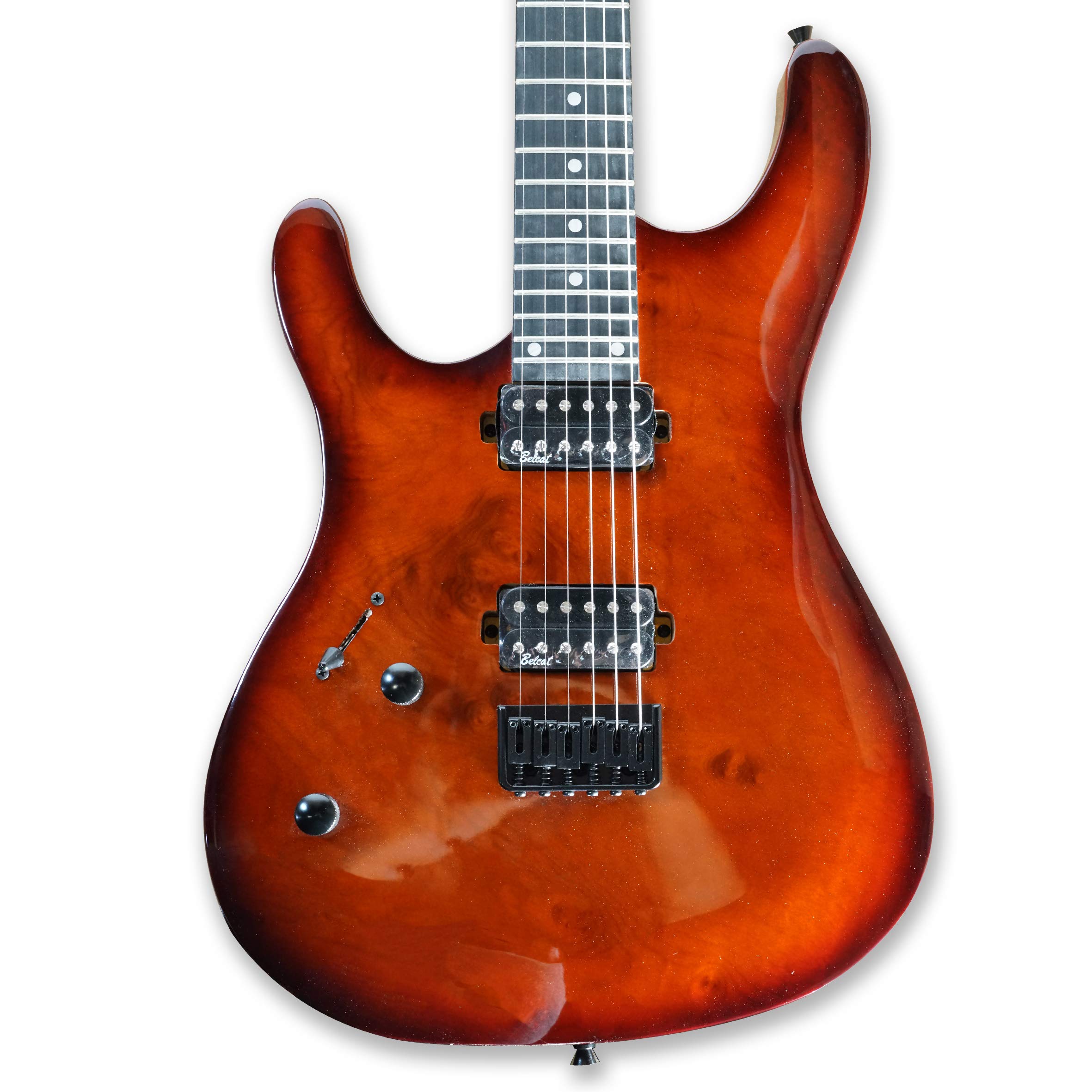 Gstyle Left-handed 6 String Electric Guitar Maple Neck Burl poplar top Okoume Body, YGES-60L-BP