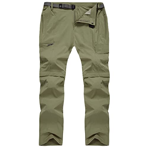 MANSDOUR Men's Hiking Pants Convertible Quick Dry Lightweight Zip-Off Outdoor Work Pants Waterproof Tactical Cargo Fishing Mountain Travel Trousers Breathable Casual Camping Safari Pants Green